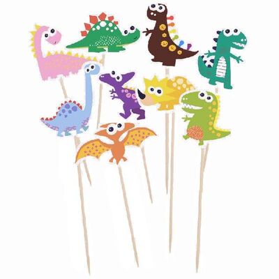 9pcs/set Dinosaur Cake Toppers Paperboard Cupcake Flags