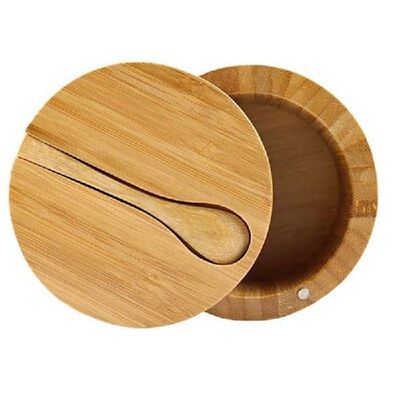 Bamboo Seasoning Box With Spoon Rotating Cover Bamboo Season