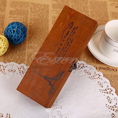 Retro Eiffel Tower Wood Wooden Pen Pencil Case Holder Statio