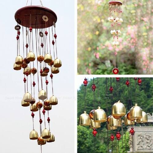 1PCS  Solid Red Wood 18 Copper Bells Wind Chimes Hangings