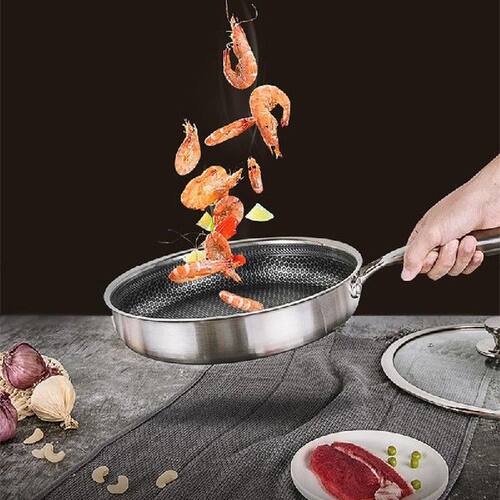28CM Frying Pan 304 Stainless Steel Wok Fried Steak Non
