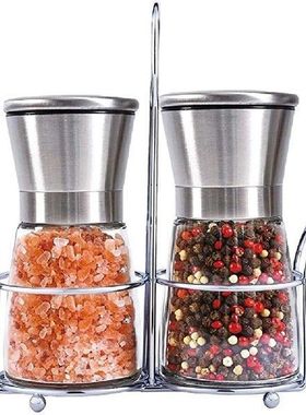 2pcs Stainless Steel Glass Spice Salt Pepper Grinders