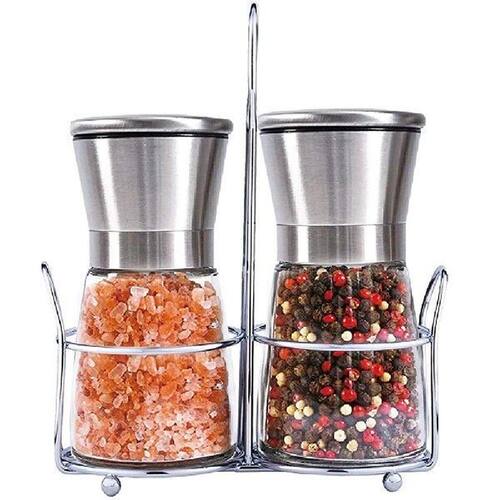 2pcs Stainless Steel Glass Spice Salt Pepper Grinders