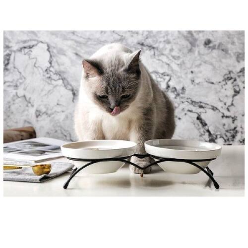 Pet Double Bowl Ceramic Dog Food Water Feeder Non-Slip Cat