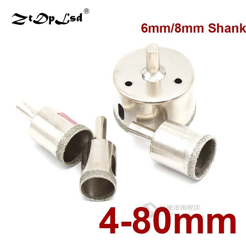6/8mm shank 4mm-80mm diamond coated drill bit set tile marbl