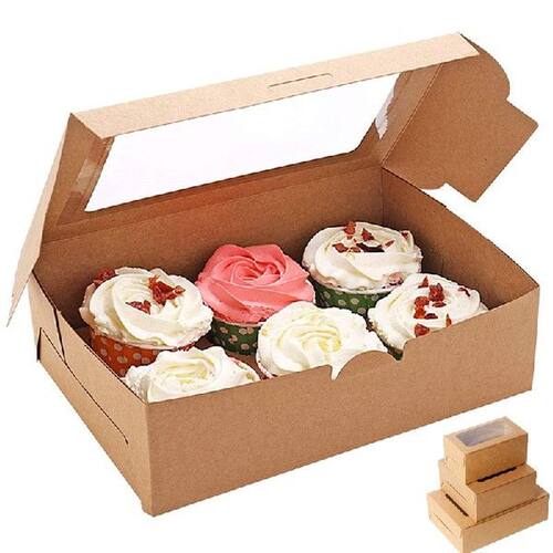 10Pcs Kraft Paper Cupcake Packing Box with Window Cardboard