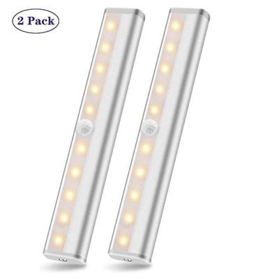 2 Pcs PIR LED Motion Sensor Light Cupboard Wardrobe Bed Lamp