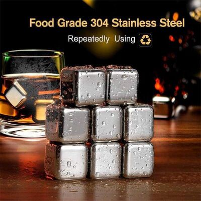 4/6/8 Pcs Stainless Steel Ice Cubes Set Reusable Chilling