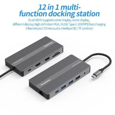 12-In-1 USB Type-C Hub to Dual -HDMI-compati Rj45 Multi USB