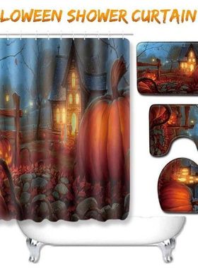 4pcs Dark House Big Pumpkin Printed Halloween Shower