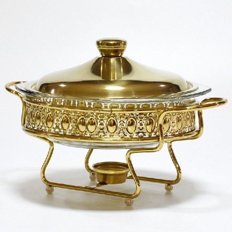 Buffet Luxury Golden Round Dish Food Warmer Stainless Steel