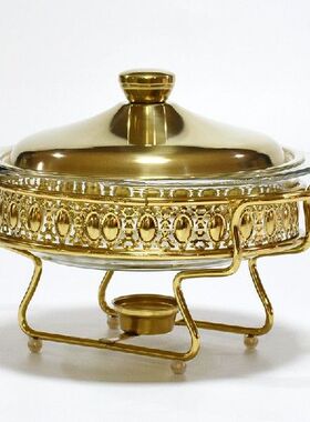 Buffet Luxury Golden Round Dish Food Warmer Stainless Steel