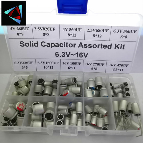 100pcs 10 Values Solid Capacitor Assorted Kit 6.3V~16V 100uF