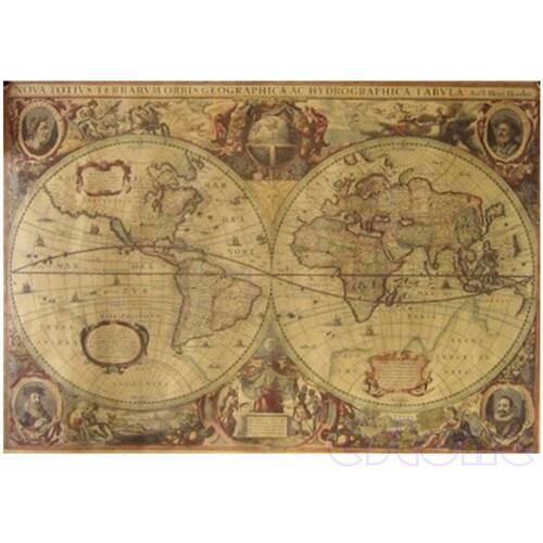 71x50cm Retro Vintage Old Globe World Map Matte Brown Paper
