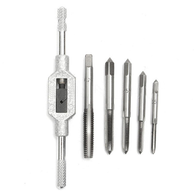 5pcs HSS Thread Metric Plug Tap Tool Set M3-M8 with Wrench F