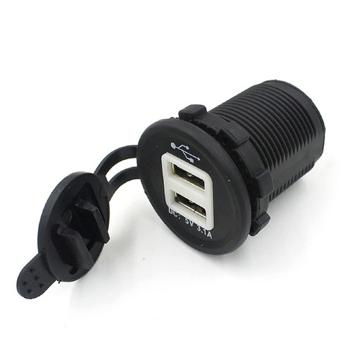 LED Blue 12-24V Moto USB Car Charger Adapter Black Socket