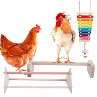 Natural Wood Bird Perch Music Pecking Toy Chicken Stand for