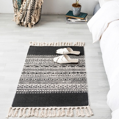 Hot Linen and Cotton Blended Hand-Woven Tassel Carpet