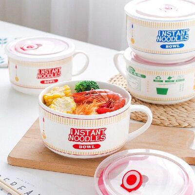 Creativity Lid Ceramics Instant Noodle Porridge Bowl Young