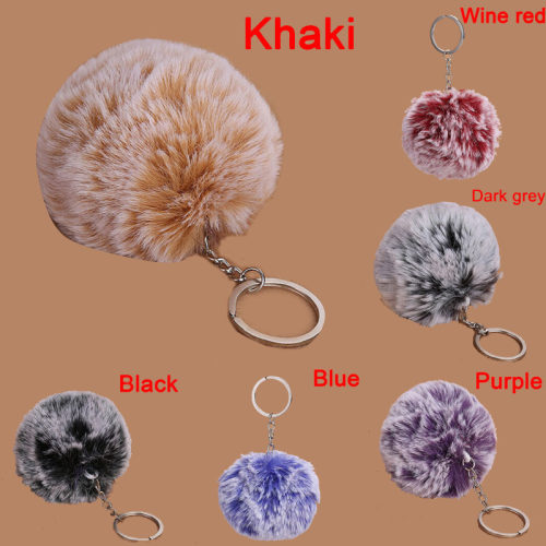8cm 1 ball 2 colors Frost white fur pom pom ball keychain Wo