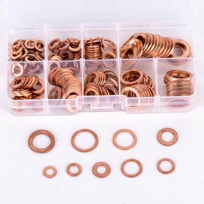 200pcs 9 Sizes Copper Washer Gasket Set Flat Ring Seal Kit S