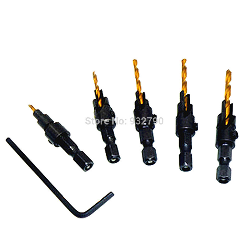5pcs Woodworkers Countersink Drill Bit #5 #6 #8 #10 #12 Coun