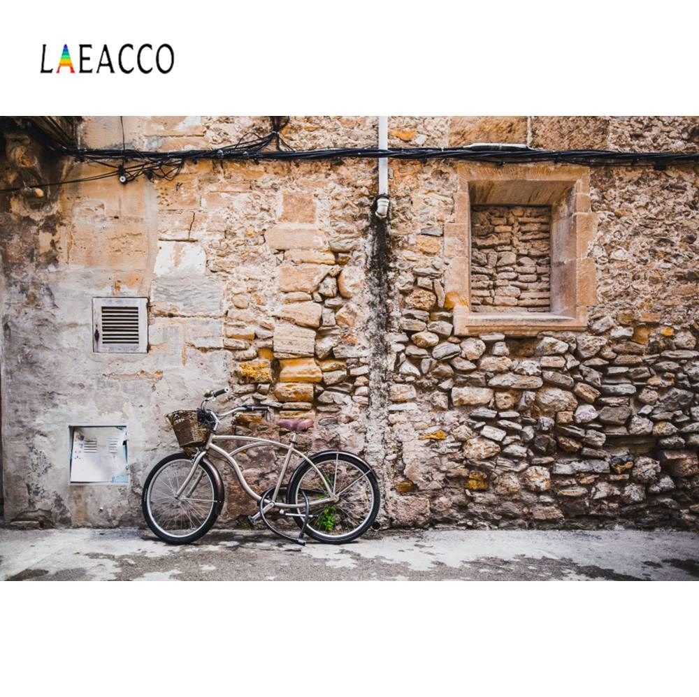 laeacco old rural village stone house bicycle alley scenic