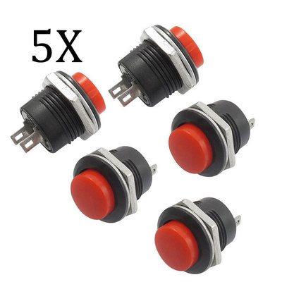 5pcs Switches Momentary ON/OFF Red Cap Push Button Switch AC