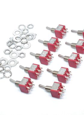 10pcs Mts-203 Red 6 Pin ON-OFF-ON 6 mm Thread DPDT Locking M