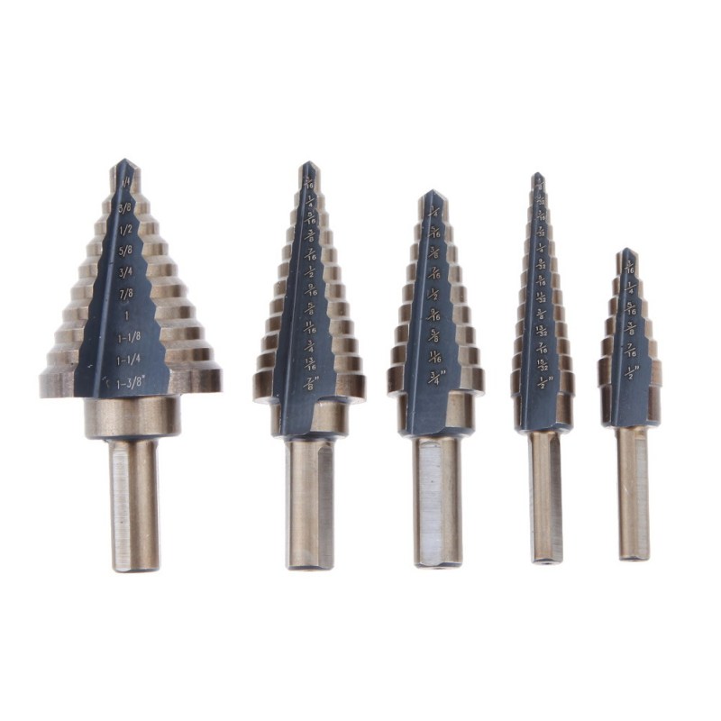 5pcs Step Drill Bits 1/4