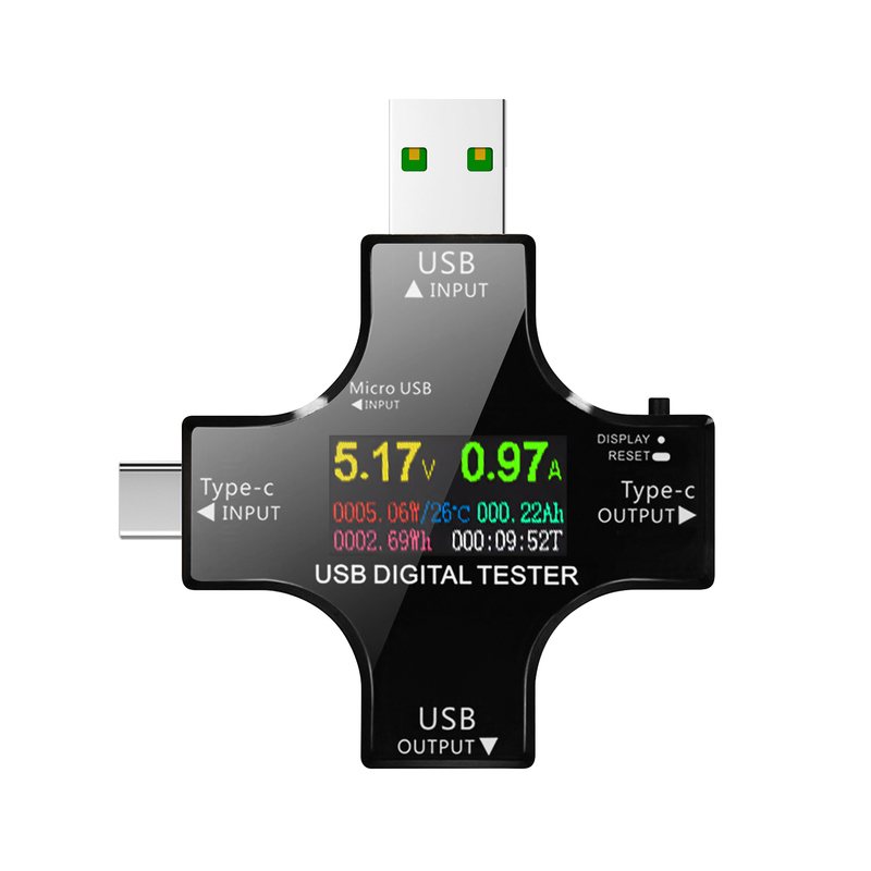 2 in 1 Type C USB Tester with IPS LCD Color Screen USB Voltm