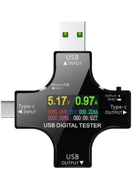2 in 1 Type C USB Tester with IPS LCD Color Screen USB Voltm
