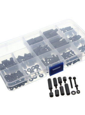 260pcs M3NH2 M3 Black Nylon Hex Screw Nut PCB Standoff Assor