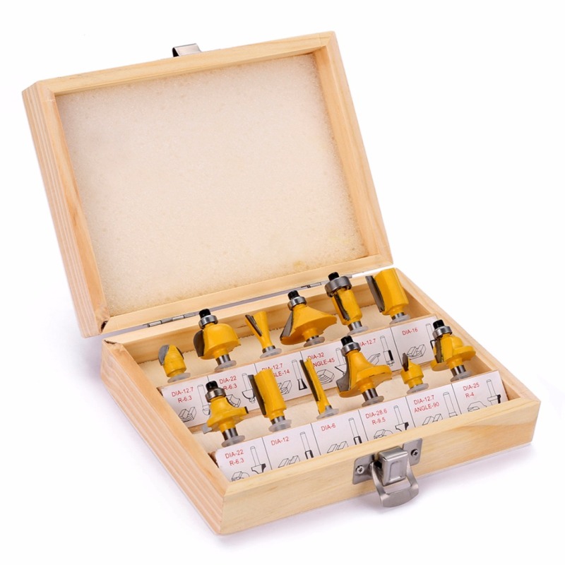 12pcs 1/4'' Shank Carbide Router Bit Set + Wrench wi