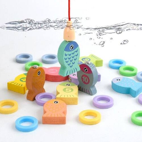 Kids Pretend Puzzle Wooden Fishing Math Learning