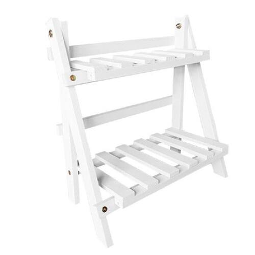 2 Tier Wood Storage Shelf Desktop Wooden Rack Plant Pot