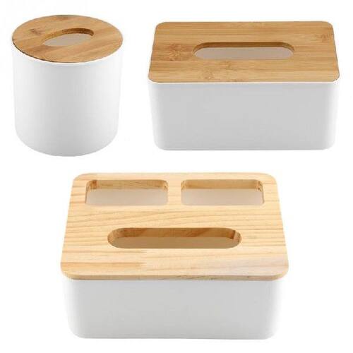 Removable Bamboo Wood Cover Plastic Tissue Box Holder Storag