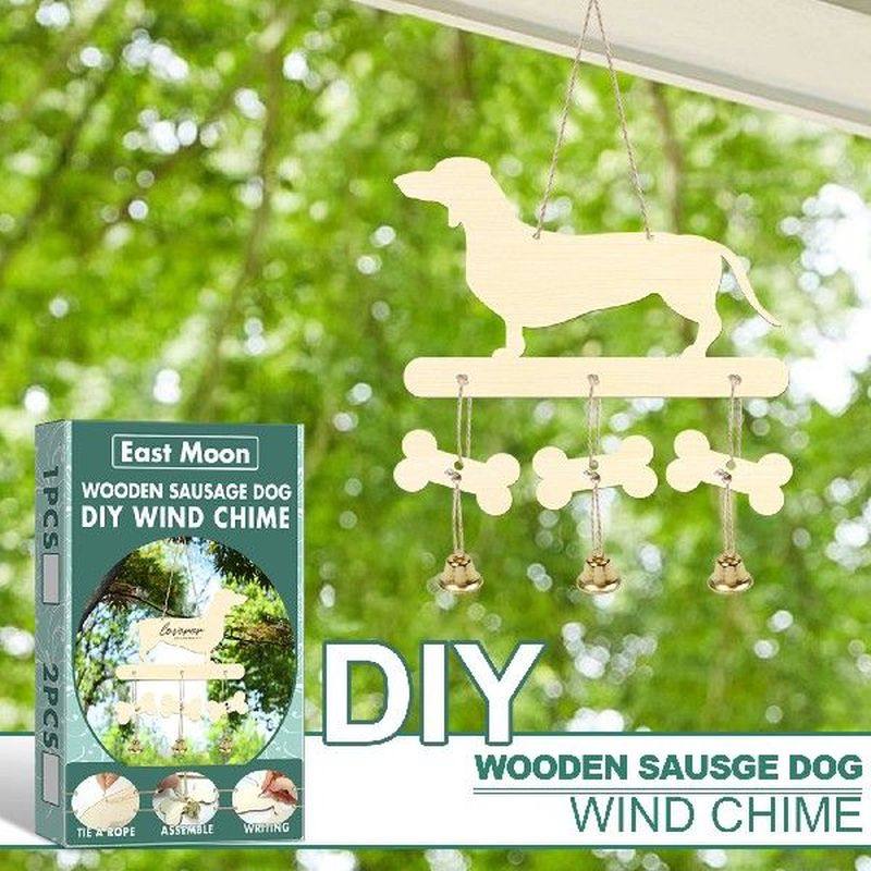wood dog wind chime personalized pet  dachshund wind chime