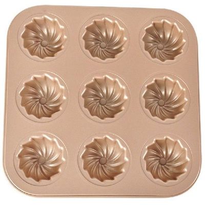 9-Cavity Donut Pan Carbon Steel Spiral Design Cake Mold