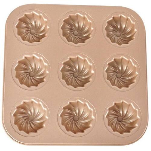 9-Cavity Donut Pan Carbon Steel Spiral Design Cake Mold