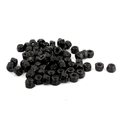 M2.5x0.45mm Zinc Plated Nylon Insert Hex Lock Nuts Black 100