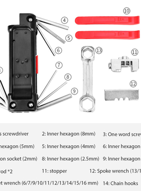 Bike Repair Kit 14 In 1 Multitool Set Bicycle Portable
