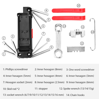 Bike Repair Kit 14 In 1 Multitool Set Bicycle Portable