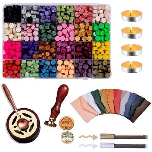 Wax Seal Stamp Kit 24 Color Sealing Wax Bead with Vintage