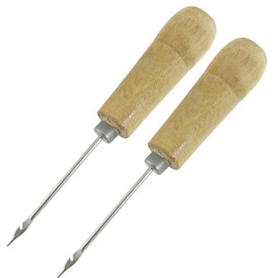 2 Pcs Wooden Handle Sewing Awl Speedy Hand Stitcher