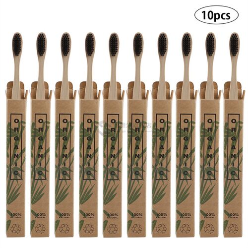 10pcs/Set Natural Pure Bamboo Toothbrush Soft-bristle Charco