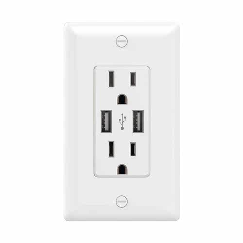 Fast Charger USB Outlet, Duplex USB Wall Outlet with 15A 110