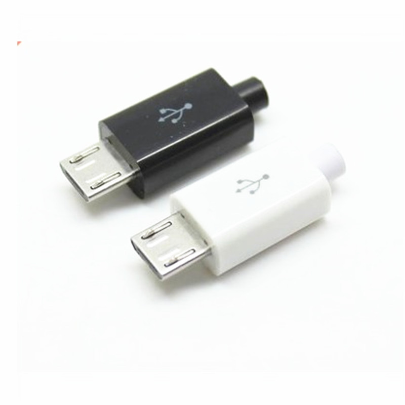 10pcs Micro USB 5Pin Male connector plug Black/White welding