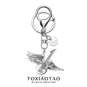 不锈钢天使吉他钥匙扣不掉色漫画线条翅膀挂件高级感书包服装 配饰