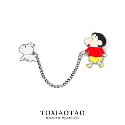 可爱蜡笔小新牵小白胸卡通别针